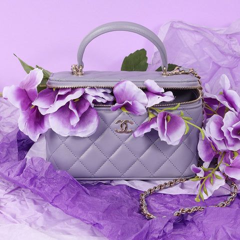 Chanel Small Lavender Quilted Lambskin Top Handle Vanity Case