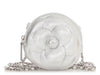 Chanel Silver Leather Camellia Round Clutch With Chain