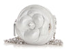 Chanel Silver Leather Camellia Round Clutch With Chain