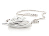 Chanel Silver Leather Camellia Round Clutch With Chain