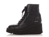 Chanel Black Lambskin Wedge Combat Boots