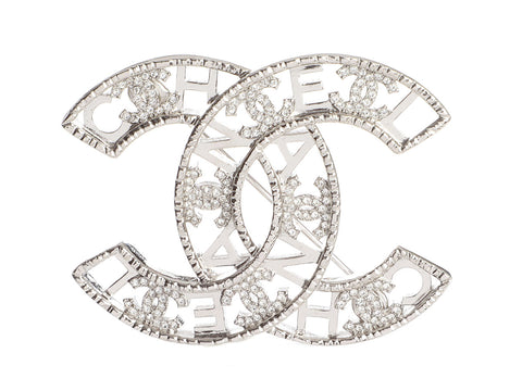 Chanel Large Crystal Logo Brooch