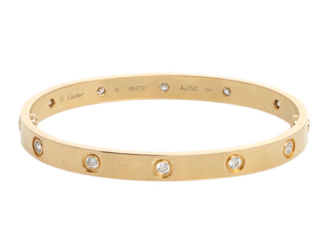 Cartier 18K Yellow Gold 10 Diamond Love Bracelet 18