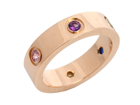 Cartier 18K Rose Gold Rainbow Multistone Love Ring