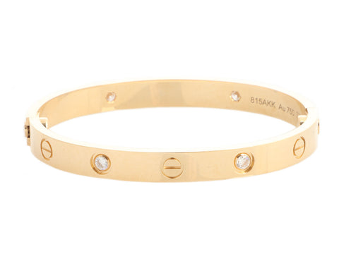 Cartier 18K Yellow Gold 4 Diamond Love Bracelet 16