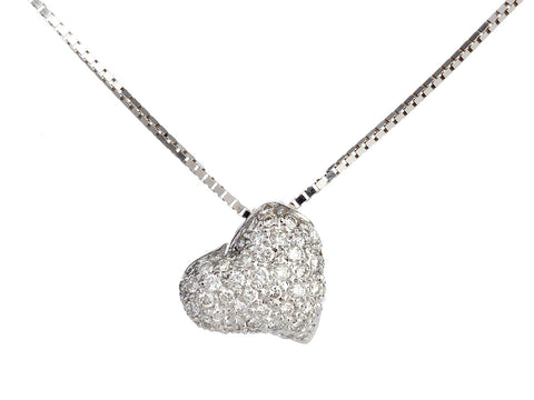 14K White Gold Diamond Heart Pendant Necklace