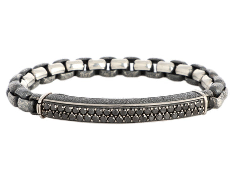 David Yurman Sterling Silver Double Row Black Diamond ID Bracelet