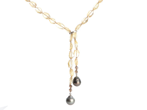 Sterling Silver Faceted Citrine and South Sea Pearl Lariat Necklace