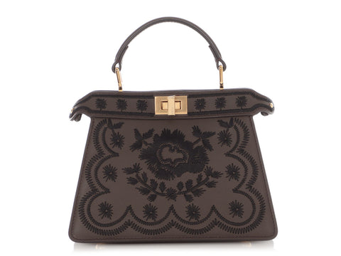 Fendi Gray Floral Embroidered Petite Peekaboo ISeeU