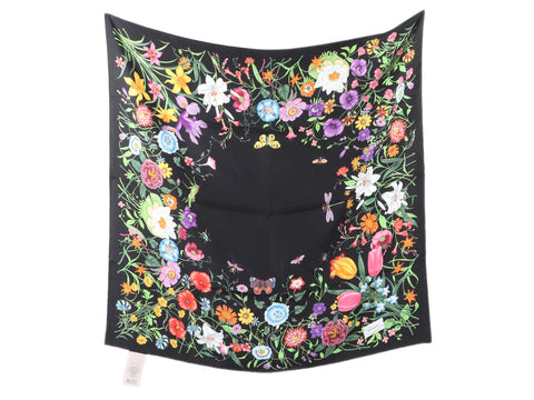 Gucci Black Floral Silk Scarf