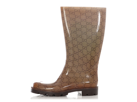 Gucci Brown GG Rain Boots