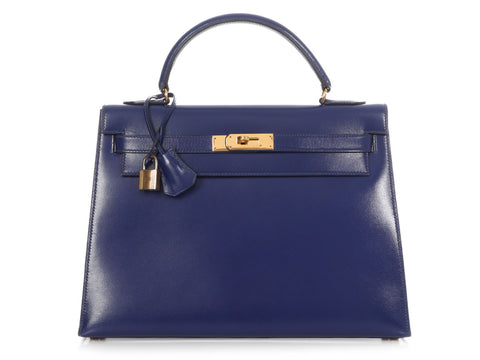 Hermès Vintage Blue Sapphire Box Calfskin Kelly 32