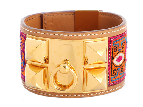 Hermès Gold-Tone Embroidered Year of India Collier de Chien CDC Bracelet