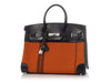 Hermès LE Orange Toile and Black Box Calfskin Potamus Birkin 35