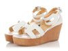 Hermès White Leather and Brown Suede Platform Wedges