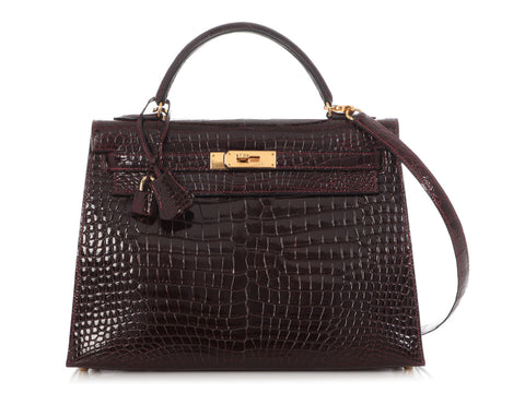 Hermès Bordeaux Shiny Porosus Crocodile Kelly 32