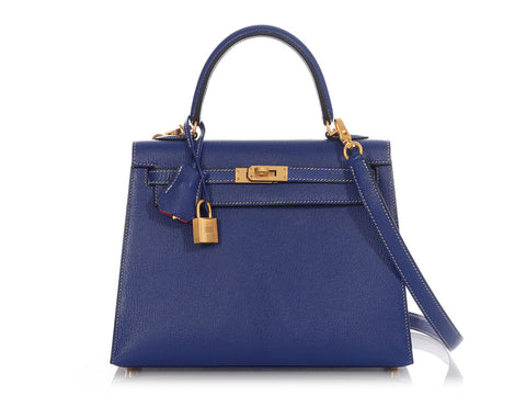 Hermès Special Order Bleu Electrique and Bougainvillea Chèvre Verso Kelly 25