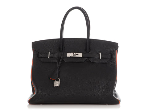 Hermès Black and Orange Togo Verso SO Birkin 35