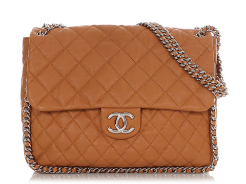 Chanel Maxi Dark Beige Quilted Chain Around Flap