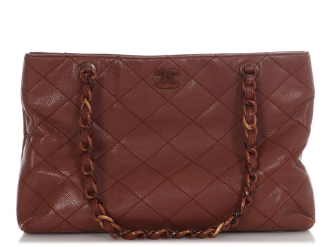 Chanel Vintage Tortoise and Brown Quilted Caviar Tote