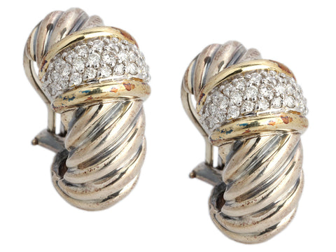 David Yurman Vintage Large Two-Tone Pavé Diamond Shrimp Pierced Earrings