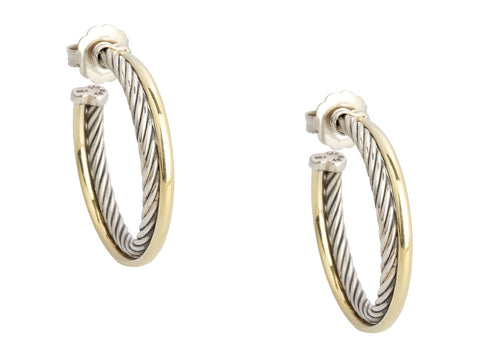 David Yurman Two-Tone Medum Crossover Pierced Hoop Earrings