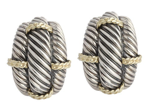 David Yurman Vintage Two-Tone Large 3-Row Pierced Earrings