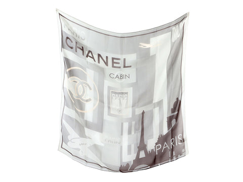 Chanel Small Gray Silk Scarf