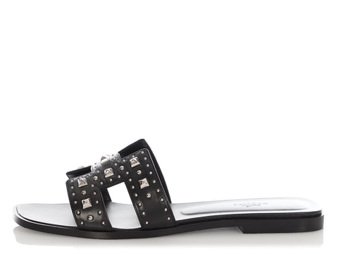 Hermès Black Studded Oran Sandals