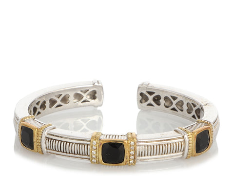 Judith Ripka Two-Tone Onyx and Diamond Kick Cuff Bracelet