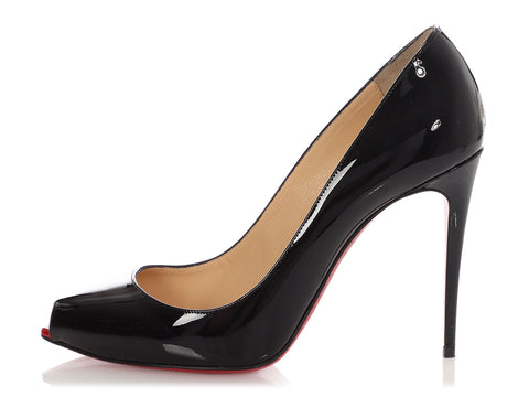 Christian Louboutin Black Patent Tibur 100 Peep-Toe Pumps