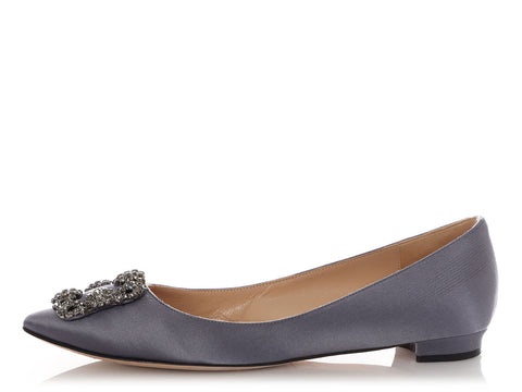 Manolo Blahnik Graphite Satin Hangisi Flats