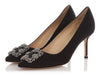 Manolo Blahnik Black Satin Crystal Embellished Hangisi Pumps