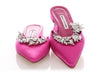 Manolo Blahnik Fuchsia Satin and Crystal Lurum Mules