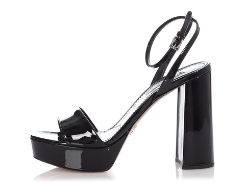 Prada Black Patent Ankle Wrap Platform Sandals