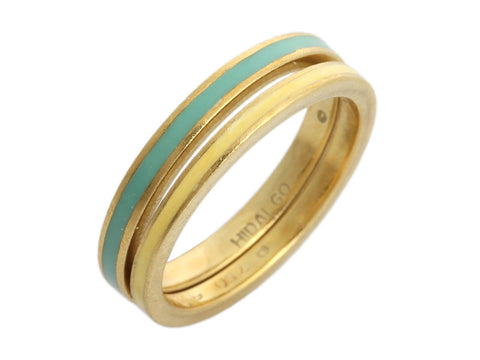 Hidalgo 18K Yellow Gold Turquoise and Yellow Enamel Ring Guard Set