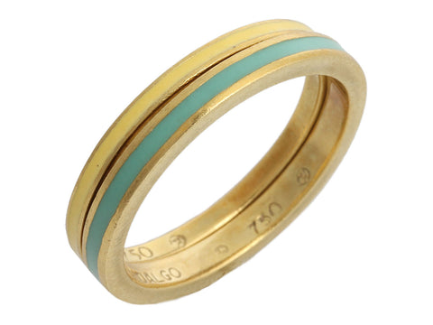 Hidalgo 18K Yellow Gold Turquoise and Yellow Enamel Ring Guard Set