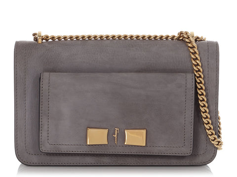 Ferragamo Gray Suede Ginevra Bag