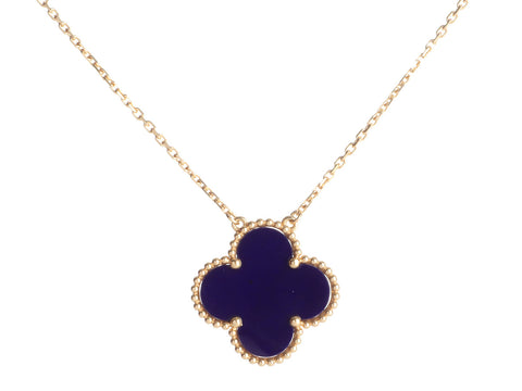 Van Cleef & Arpels 18K Yellow Gold Blue Sèvres Porcelain Vendôme Magic Alhambra Pendant Necklace