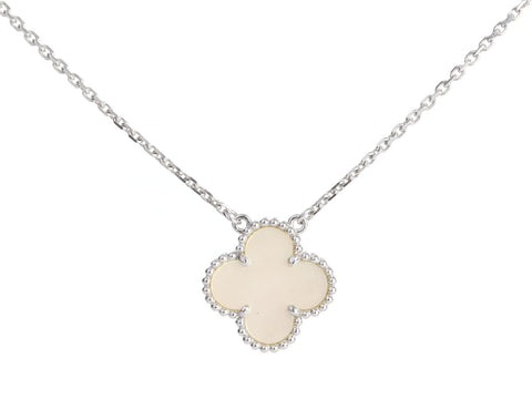 Van Cleef & Arpels 18K White Gold Mother of Pearl Vintage Alhambra Pendant Necklace