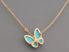 Van Cleef & Arpels 18K Yellow Gold Turquoise Two Butterfly Pendant Necklace