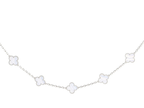 Van Cleef & Arpels 18K White Gold 10-Motif Chalcedony Vintage Alhambra Necklace