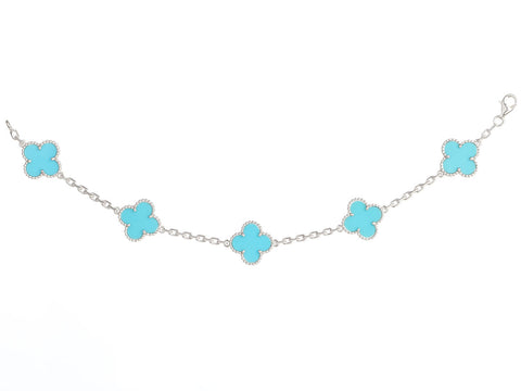 Van Cleef & Arpels 18K White Gold Turquoise Vintage Alhambra Bracelet