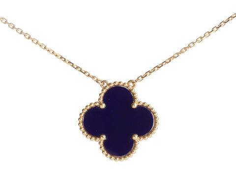 Van Cleef & Arpels 18K Yellow Gold Blue Sèvres Porcelain Magic Alhambra Pendant Necklace