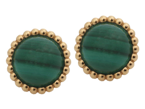 Van Cleef & Arpels 18K Yellow Gold Malachite Perlée Couleurs Pierced Earrings