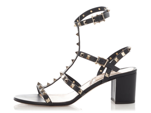 Valentino Black Rockstud Ankle Strap Sandals