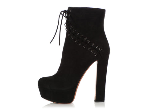 Alaïa Black Suede Lace Up Corset Platform Booties