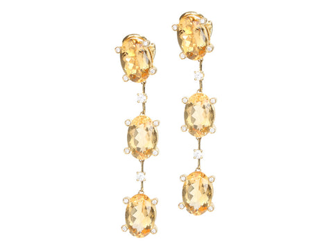 Antonini Milano 18K Yellow Gold Citrine Diamond Pierced Drop Earrings