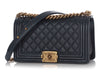 Chanel Old Medium Dark Navy Quilted Caviar Boy