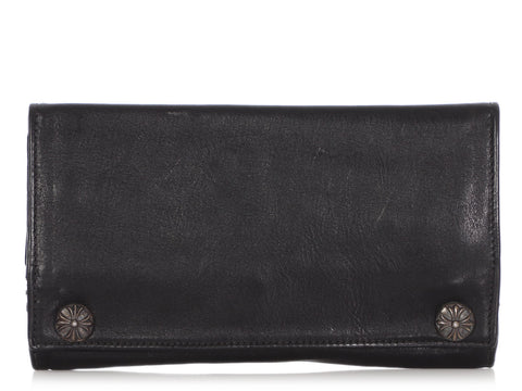 Chrome Hearts Long Cross Button Black Leather Wallet